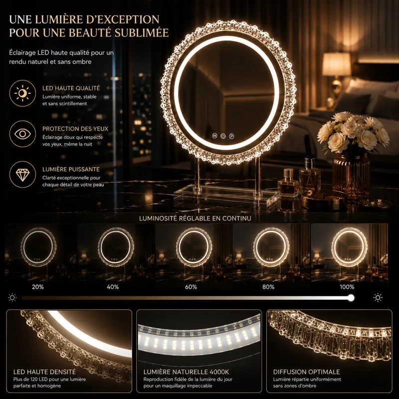 ÉLÉNORA™ Élégance | Miroir Maquillage LED pour les coiffeuses