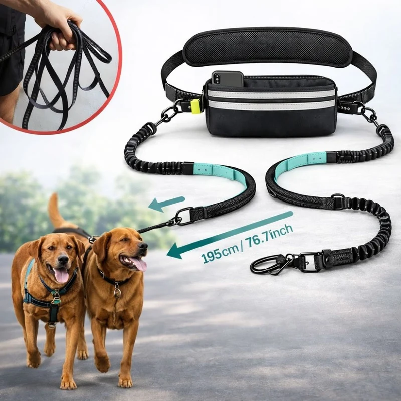 Laisse Double Mains Libres pour 2 Chiens