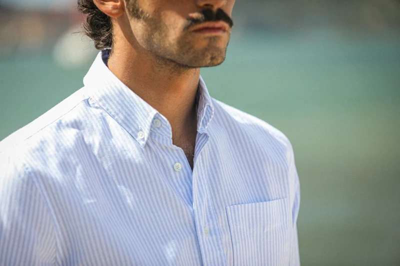 Drapeau Noir Chemise Oxford Rayures Retro Fit Bleu