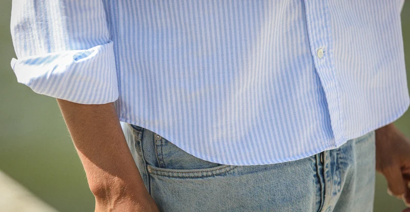 Drapeau Noir Chemise Oxford Rayures Retro Fit Bleu