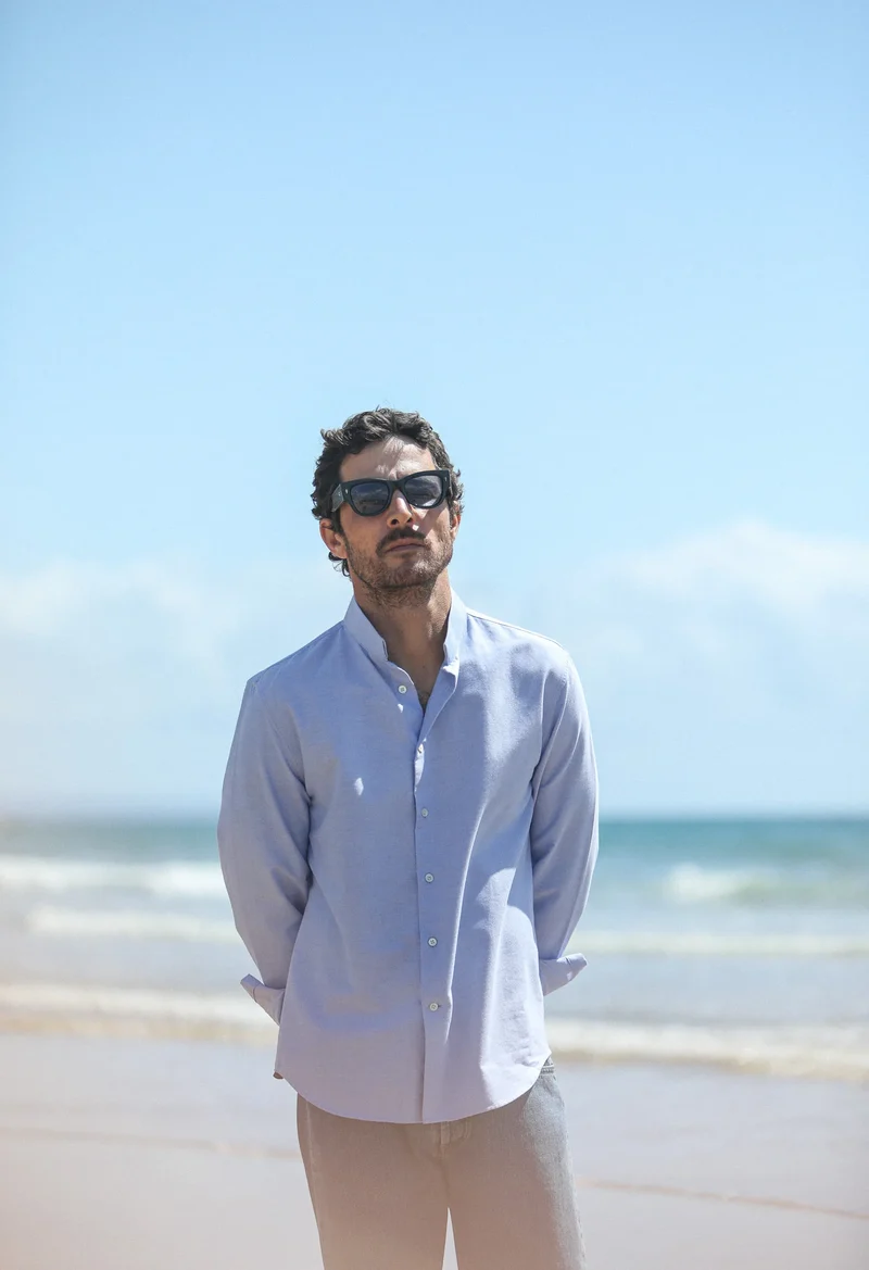 Drapeau Noir Chemise Oxford Col Tailleur Bleu