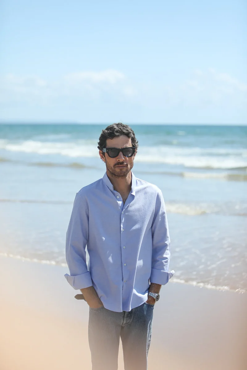 Drapeau Noir Chemise Oxford Col Tailleur Bleu