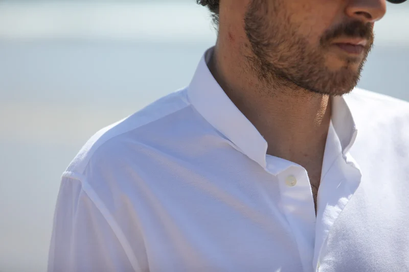Drapeau Noir Chemise Oxford Col Tailleur Blanc