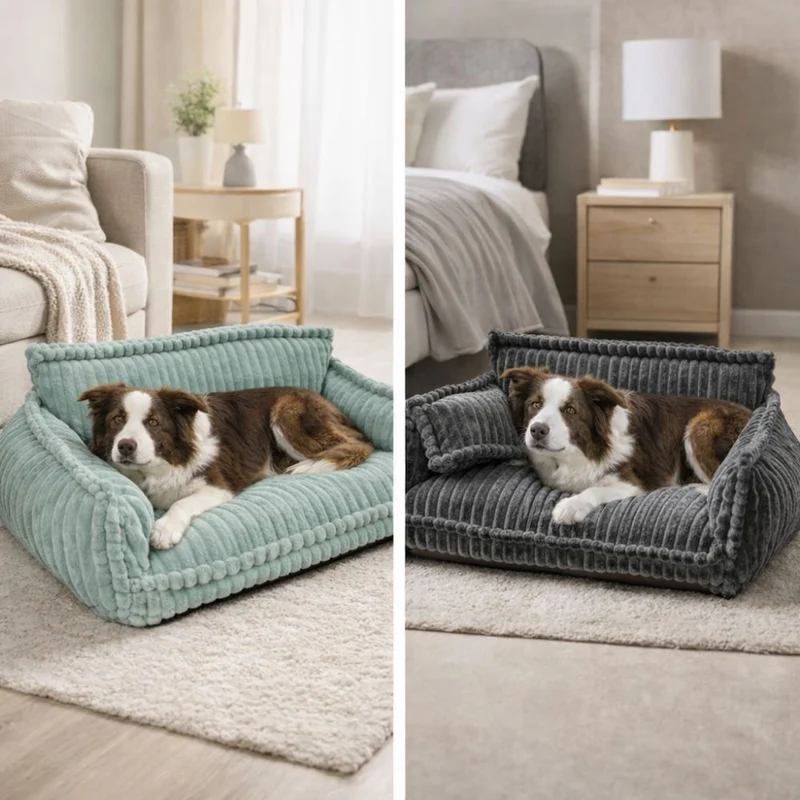 Canapé Orthopédique pour Chien en Velours Côtelé