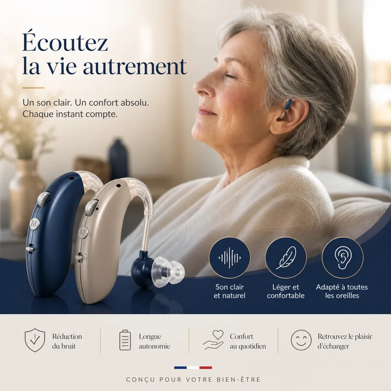 Appareils Auditifs SoundClear™ – Invisibles & Rechargeables Simples à Porter