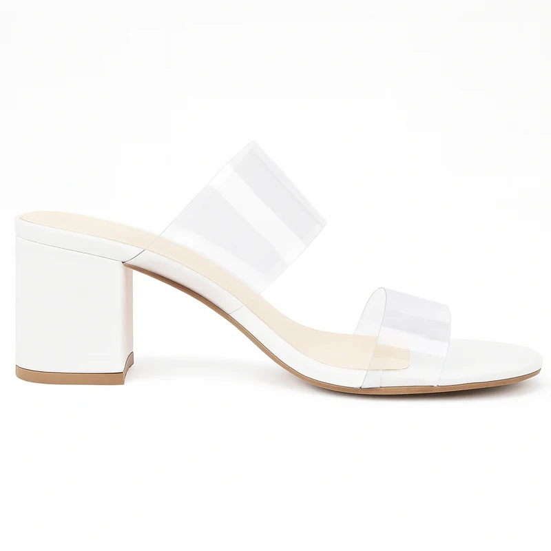 Sandales à Talons pour Femme – Mules d’Été à Enfiler avec Deux Brides Transparentes et Talon Bloc