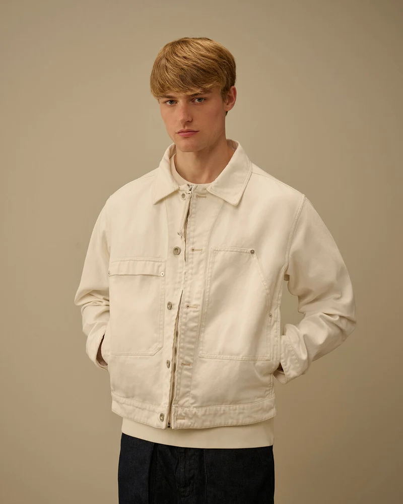C.P. Company Veste Bull Denim Zip Gauze White