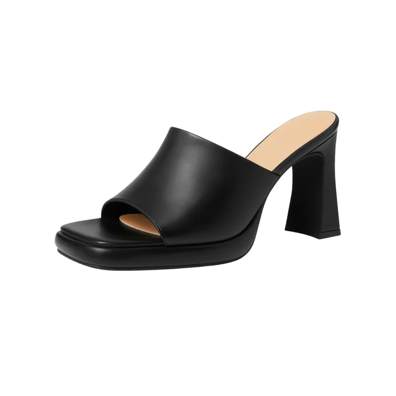 Sandales à Talons Compensés Femme – Bout Carré, Talon Large, Slip-On, Ouvertes