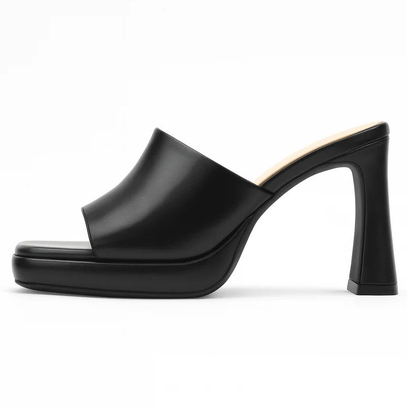Sandales à Talons Compensés Femme – Bout Carré, Talon Large, Slip-On, Ouvertes