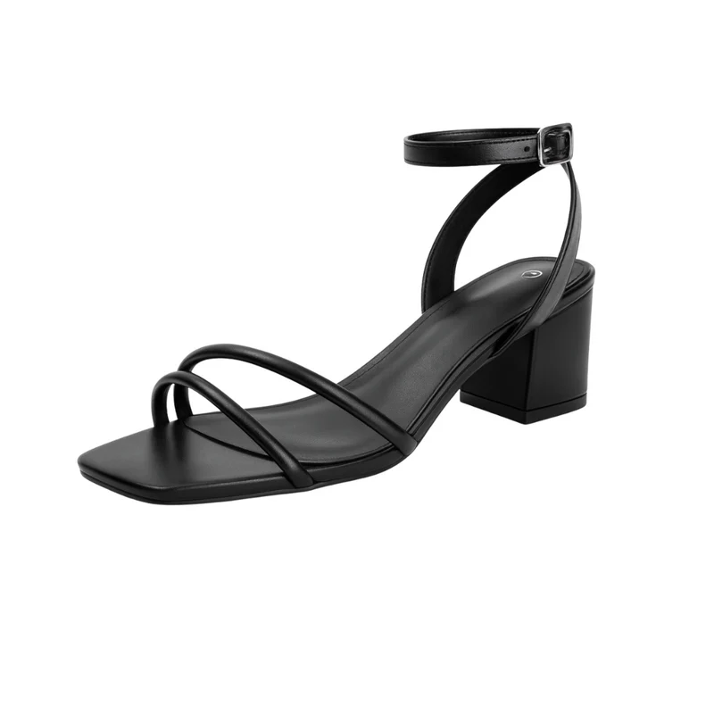 Sandales à talons carrés pour femme – bout ouvert avec brides