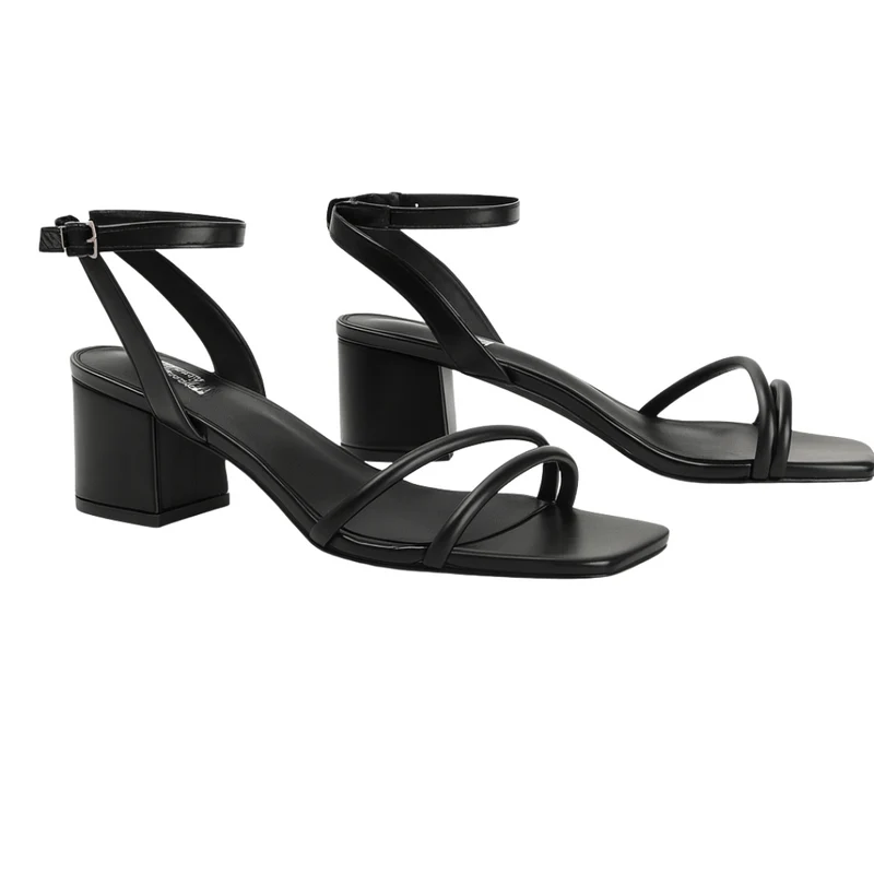 Sandales à talons carrés pour femme – bout ouvert avec brides