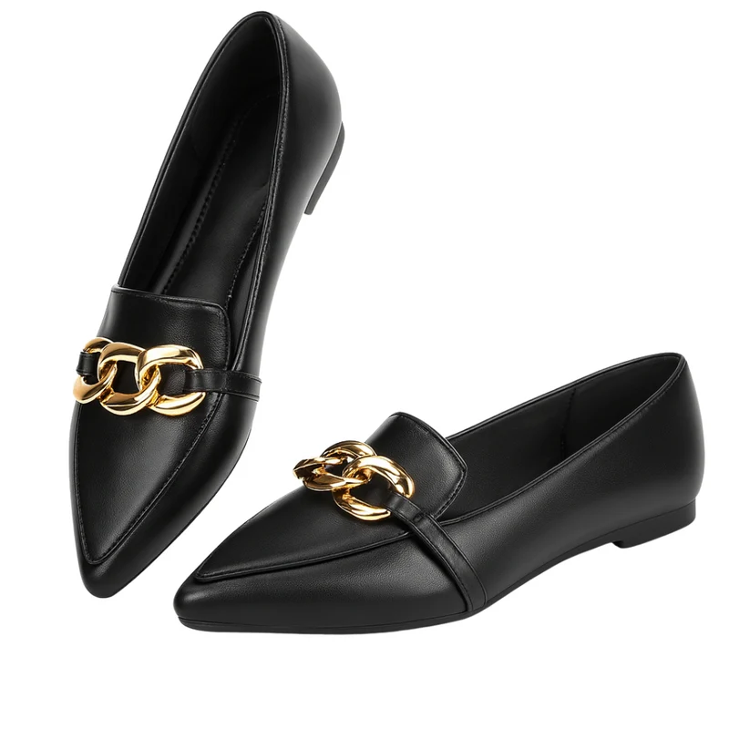Mocassins Femme – Chaussures Plates avec Chaîne Décorative
