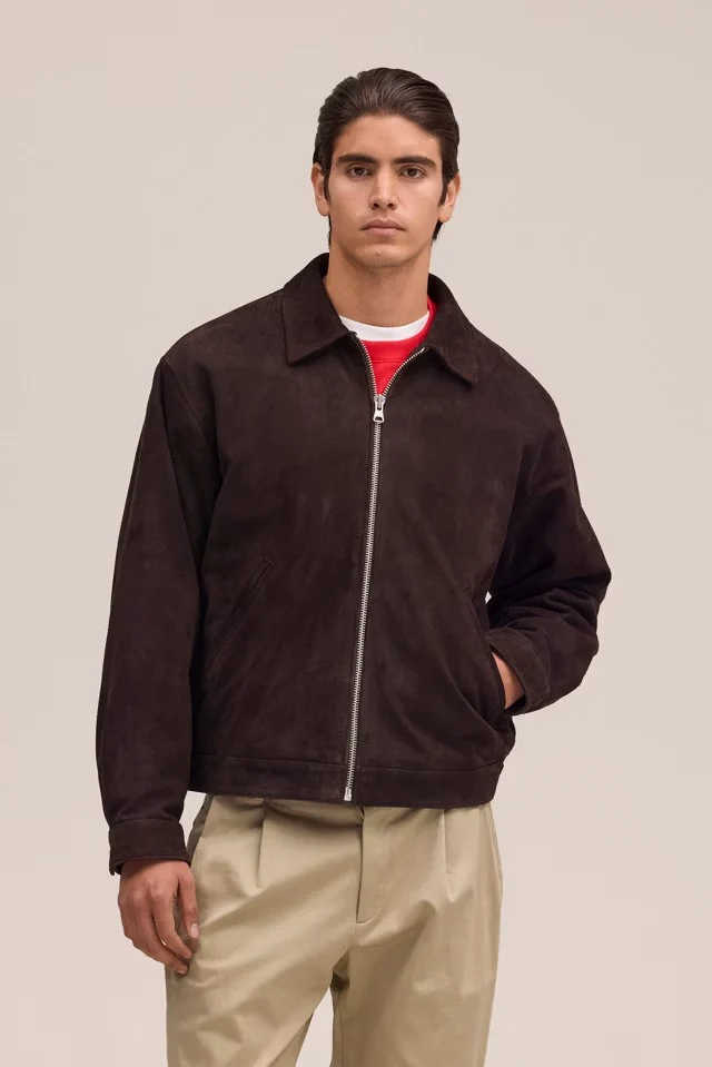 NN07 Veste Petrus en Cuir Suede Deep Truffle