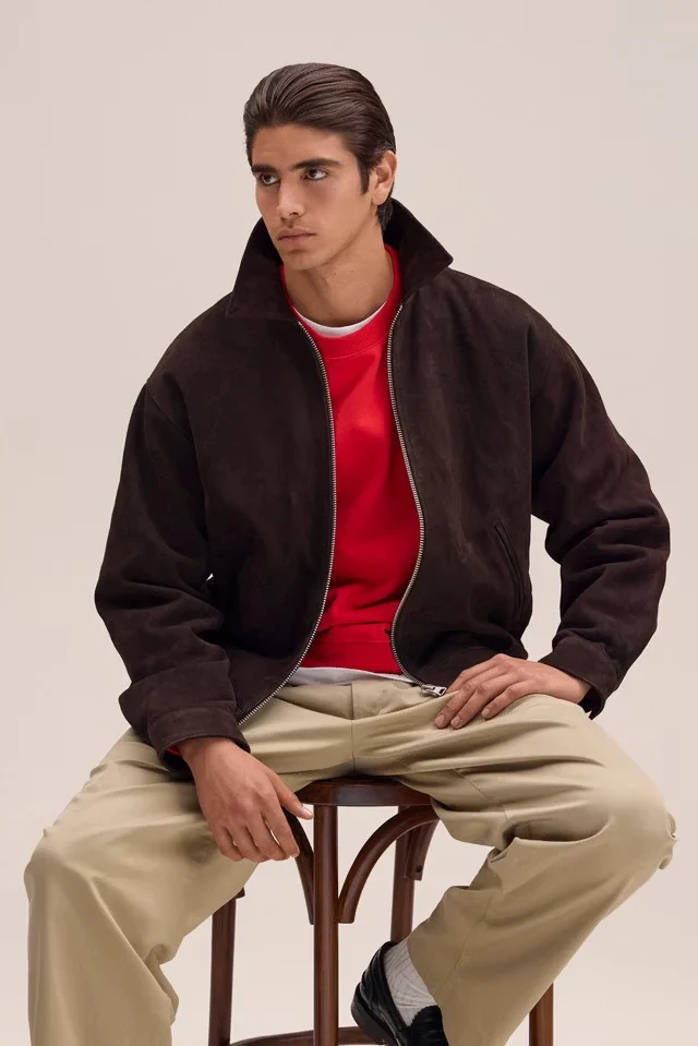 NN07 Veste Petrus en Cuir Suede Deep Truffle