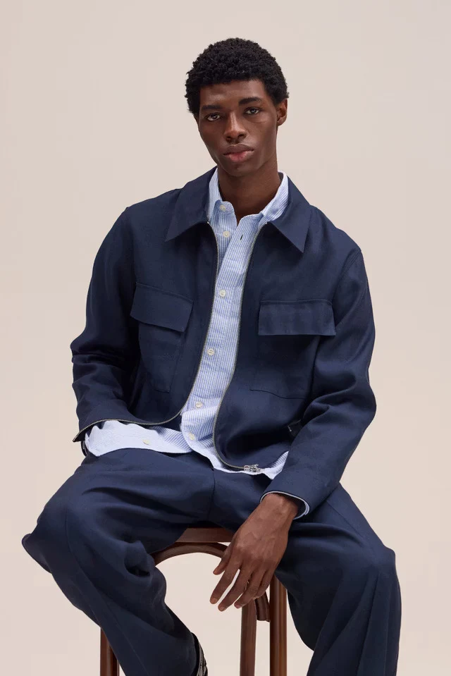 NN07 Veste Alban en Lin Deep Navy