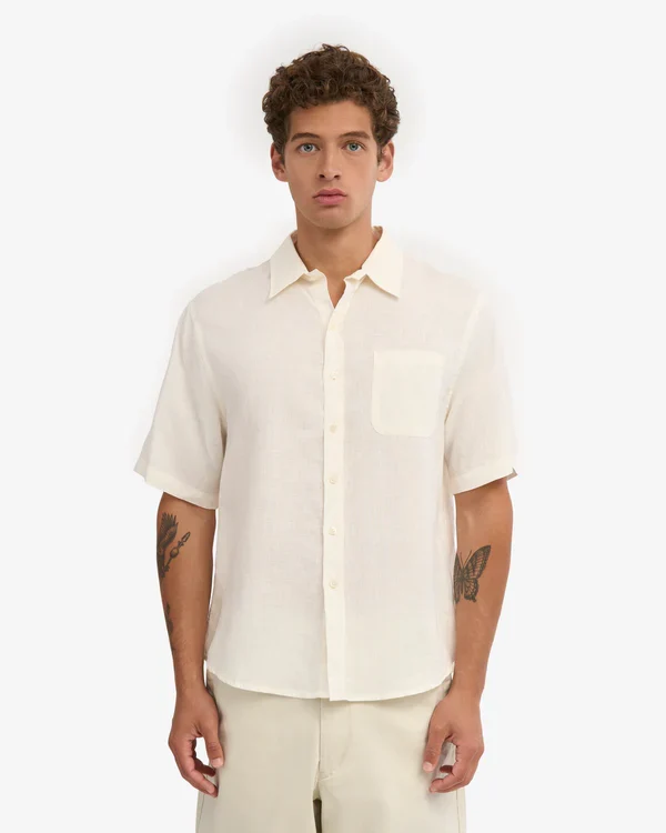Colorful Standard Chemise Manches Courtes en Lin Ivory White