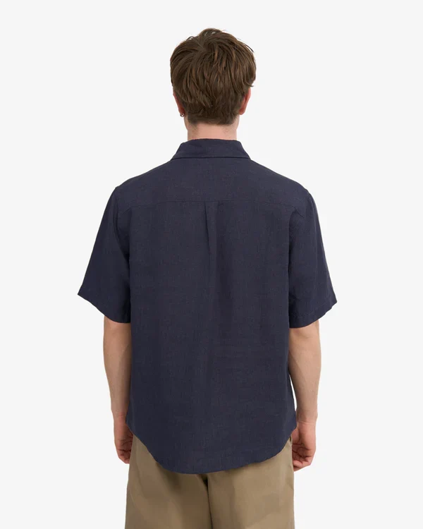 Colorful Standard Chemise Manches Courtes en Lin Navy Blue