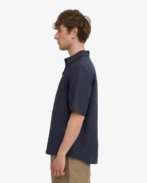 Colorful Standard Chemise Manches Courtes en Lin Navy Blue