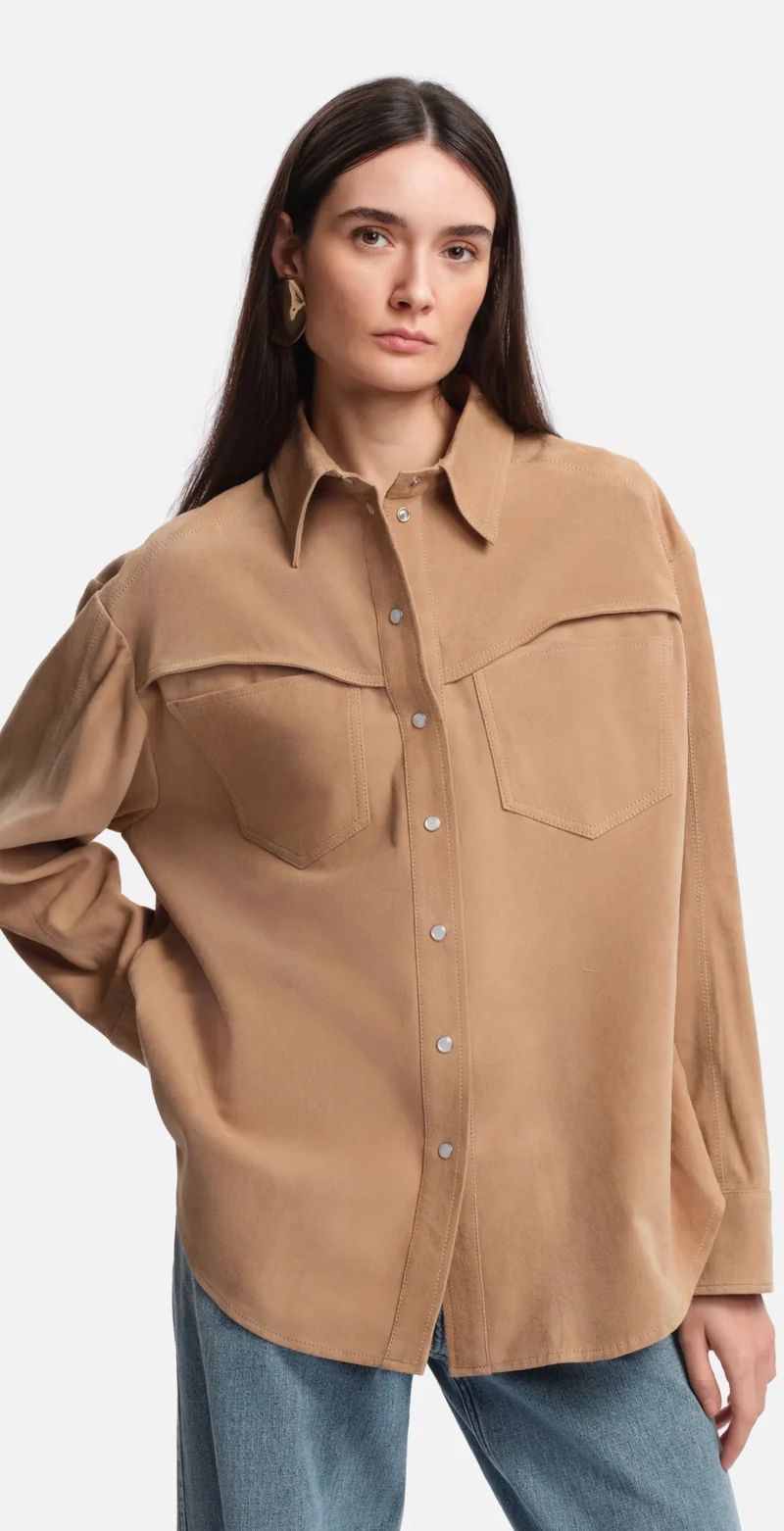 Margaux Lonnberg Chemise Blake en Cuir Beige