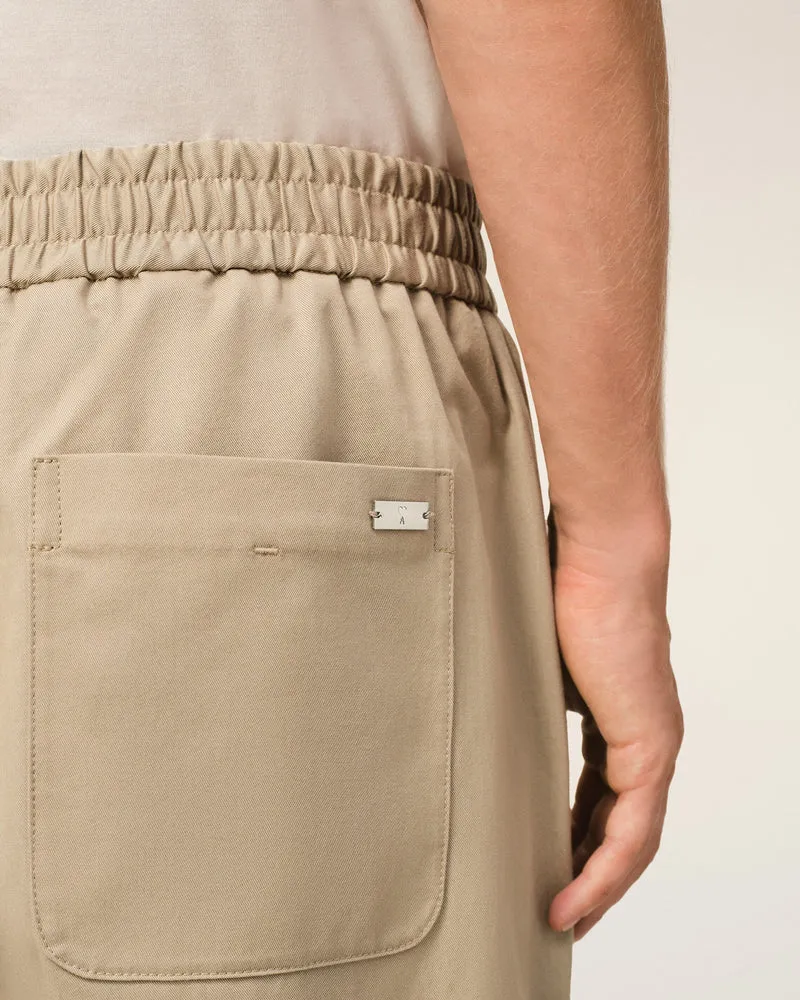 AMI Pantalon Taille Elastiquée en Coton Beige Taupe