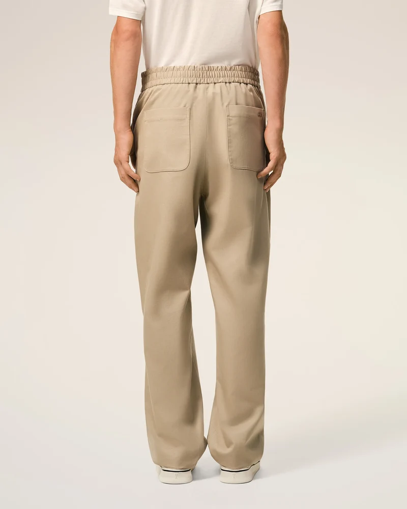 AMI Pantalon Taille Elastiquée en Coton Beige Taupe