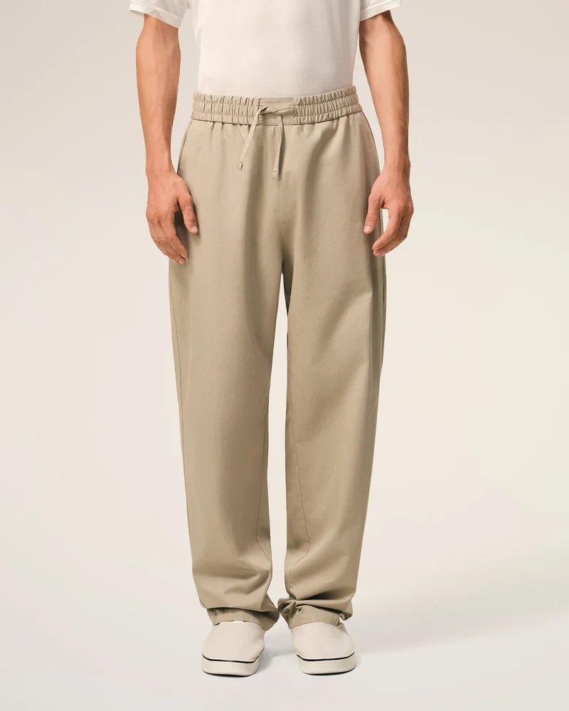 AMI Pantalon Taille Elastiquée en Coton Beige Taupe
