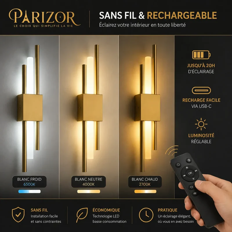 AuraTwin™ - Applique murale sans fil | Lampe murale LED rechargeable USB-C