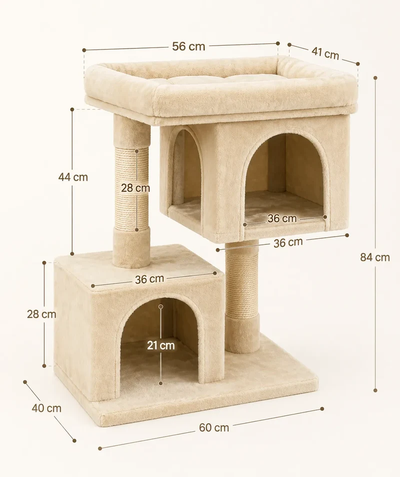 Arbre à Chat Maison Féline | Élégant & Compact — 2 niches et griffoir sisal