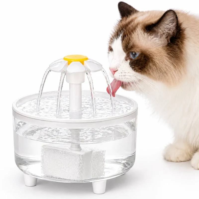 Fontaine LumiFleur - Fontaine à eau pour chat 1,2L USB silencieuse, 3 modes & filtre charbon