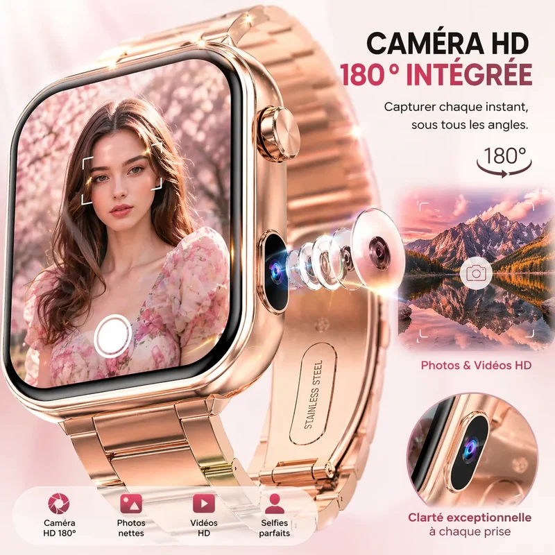 SnapWatch Pro | Montre connectée femme sport avec Caméra HD – Appels Bluetooth