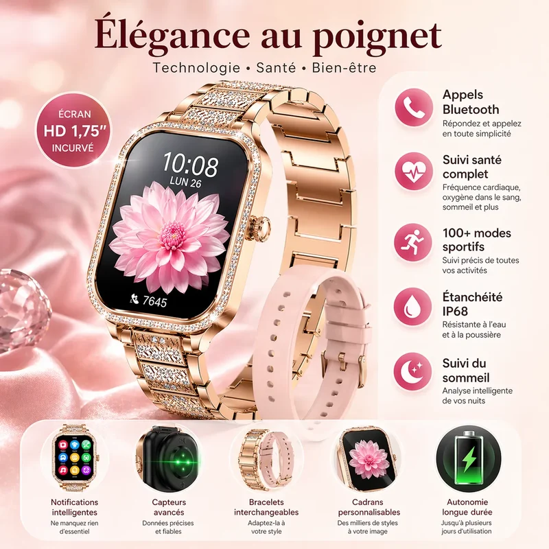 LumiWatch Élégance - Montre connectée femme sport