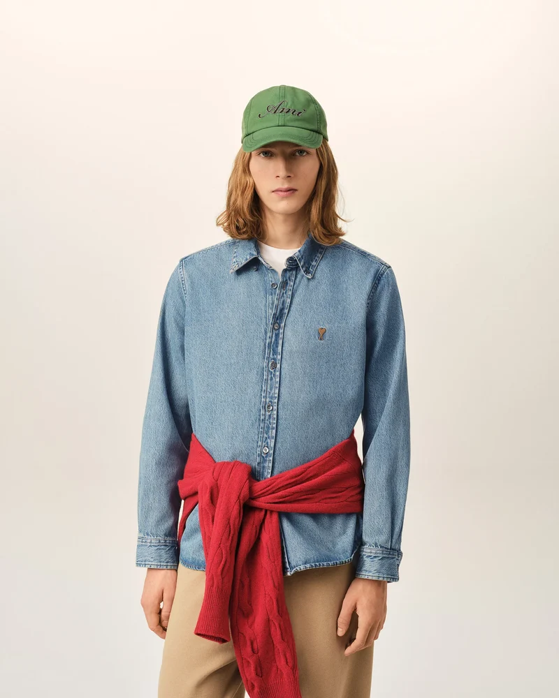 AMI Chemise Ami de Coeur en Denim Bleu Used