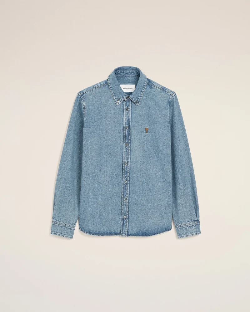 AMI Chemise Ami de Coeur en Denim Bleu Used