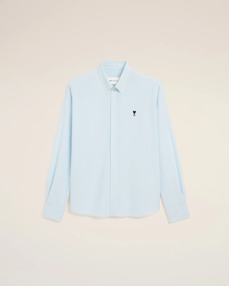 AMI Chemise Ami de Coeur Noir Oxford Rayé Bleu Ciel
