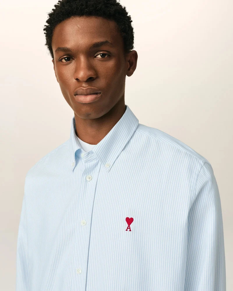 AMI Chemise Ami de Coeur Rouge Oxford Rayé Bleu Ciel