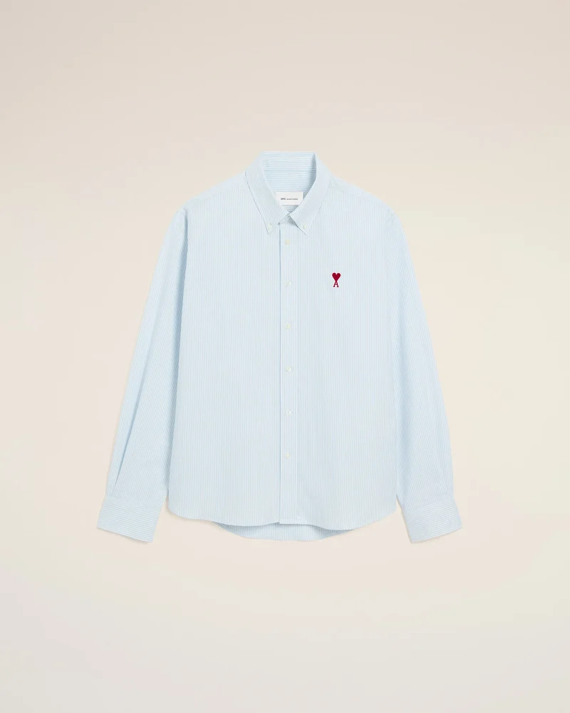 AMI Chemise Ami de Coeur Rouge Oxford Rayé Bleu Ciel