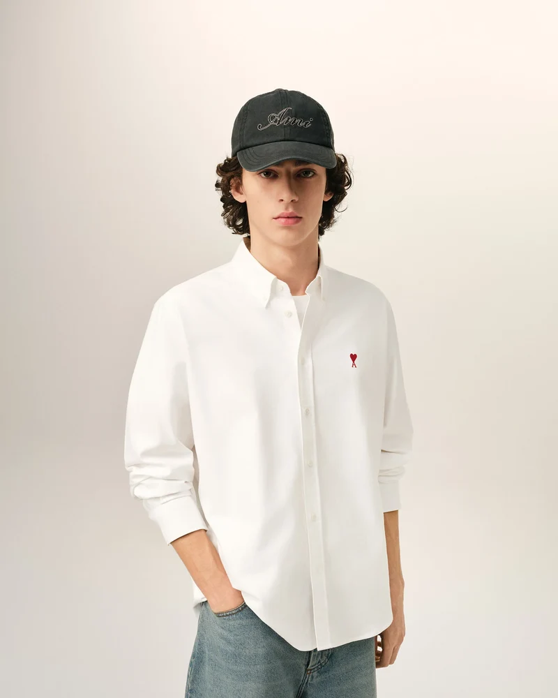 AMI Chemise Classique Ami de Coeur Rouge Oxford Blanc