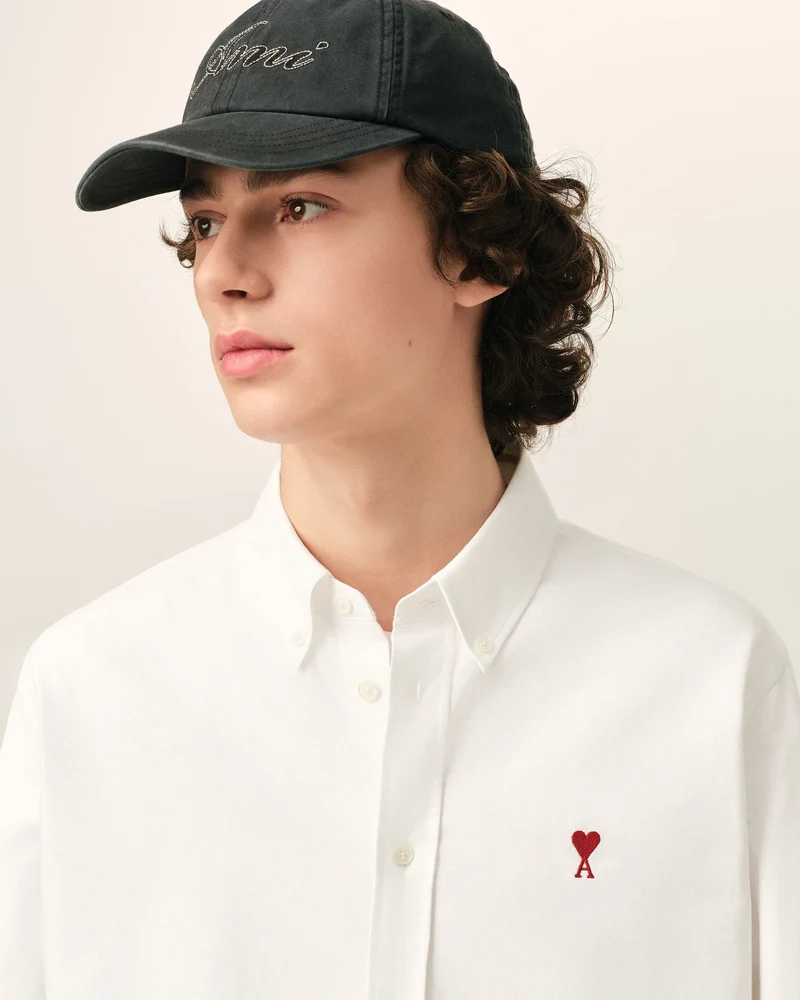 AMI Chemise Classique Ami de Coeur Rouge Oxford Blanc
