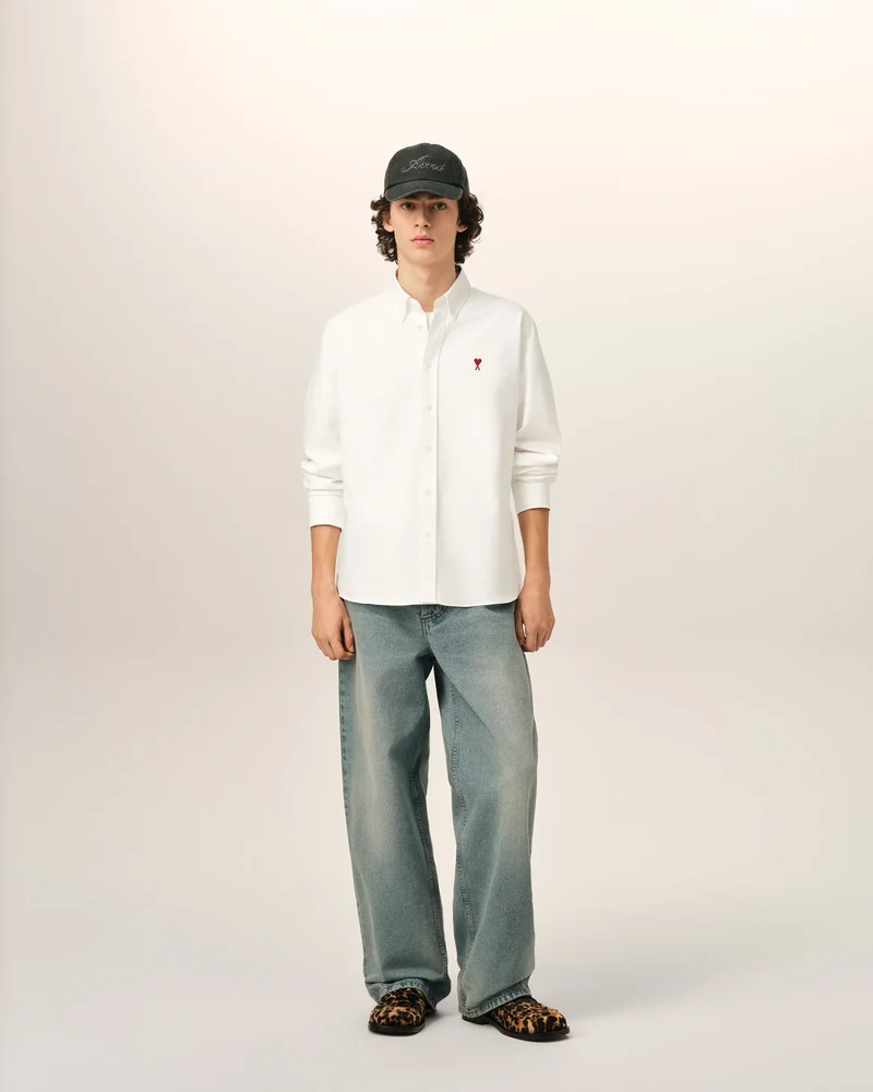 AMI Chemise Classique Ami de Coeur Rouge Oxford Blanc
