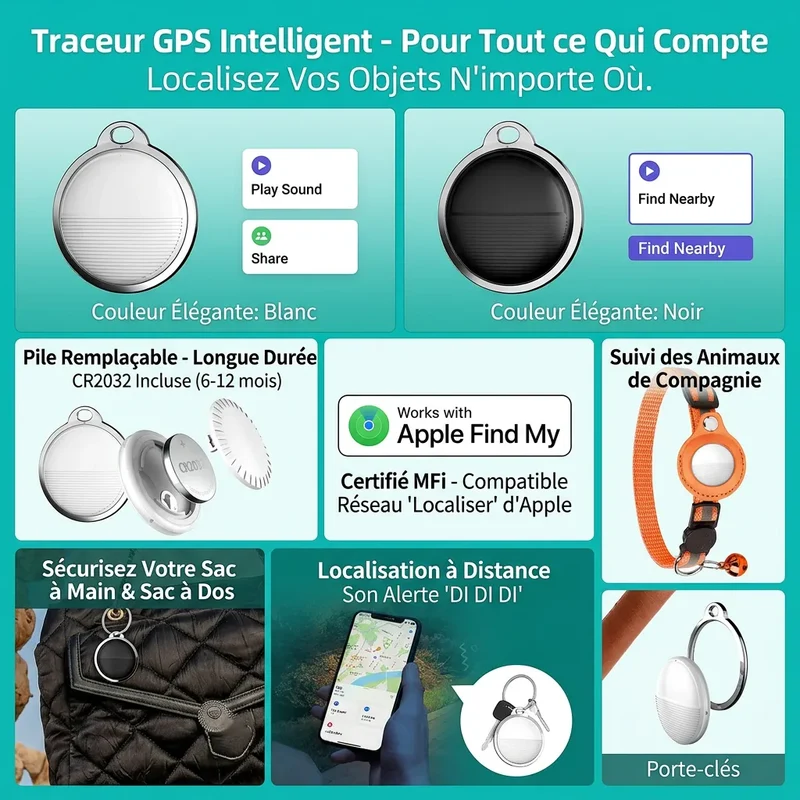 Trackéo Pro - Mini Traceur GPS Bluetooth Compatible Traceur GPS Sans Abonnement Compatible