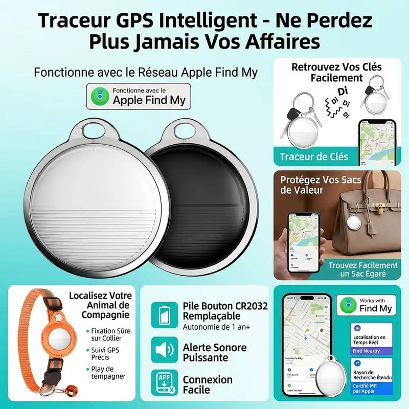 Trackéo Pro - Mini Traceur GPS Bluetooth Compatible Traceur GPS Sans Abonnement Compatible