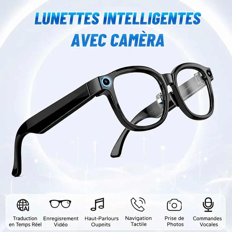 VisionAI Glass – lunettes avec caméra espion - mini caméra de surveillance