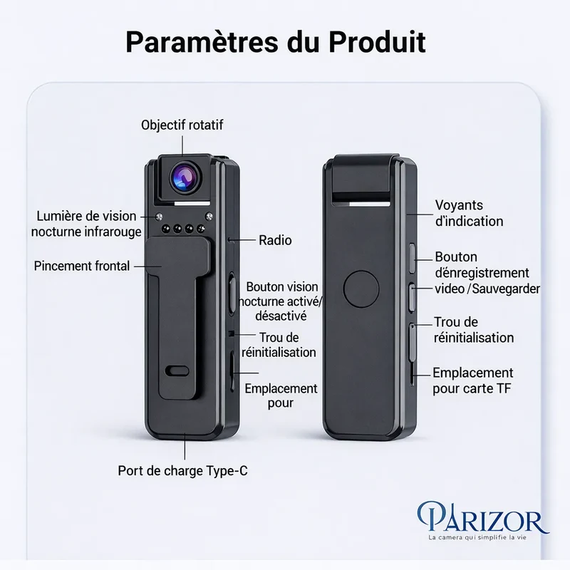 ClipCam Pro - mini caméra de surveillance, caméra espion portable, camera miniature