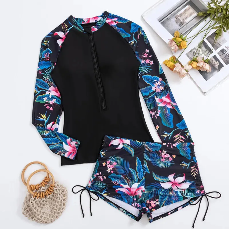 Horizon Floral - Tankini femme manches longues imprimé