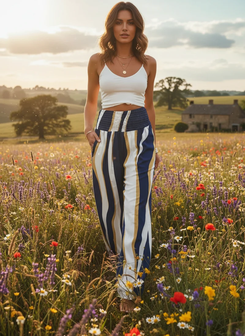 Floria Pantalon fluide été femme – Imprimé floral large