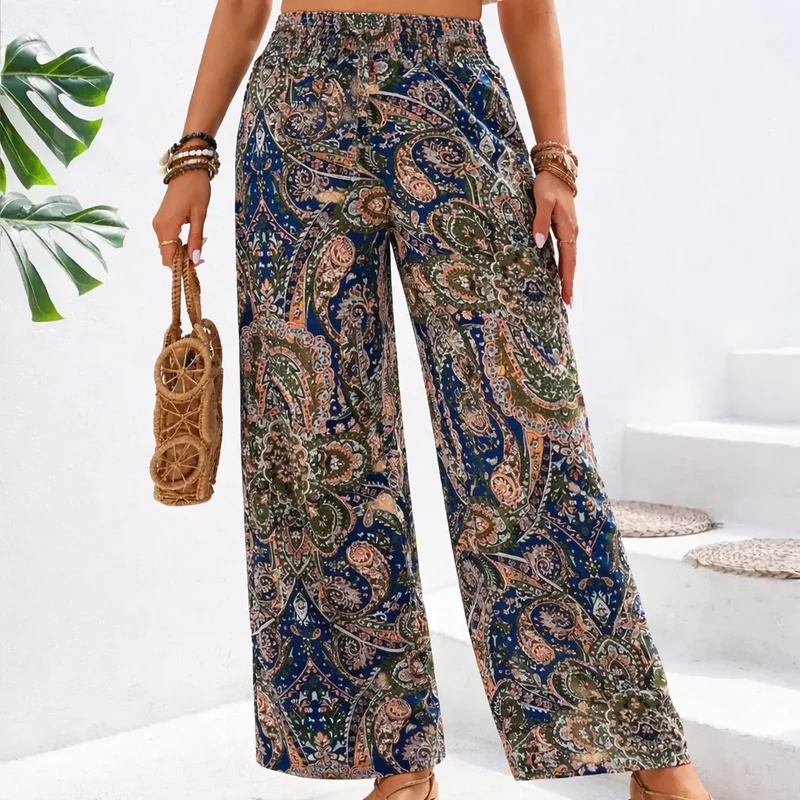Vintara Pantalon fluide été femme – Imprimé vintage tie-dye