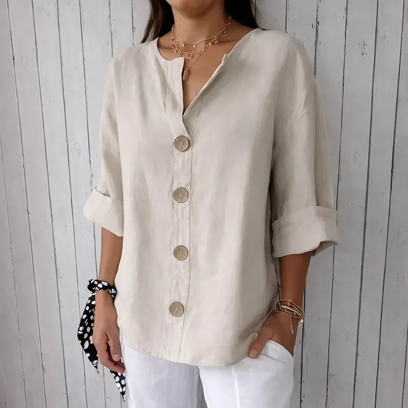 Virelia™ – Tunique longue femme lin fluide été Bleu