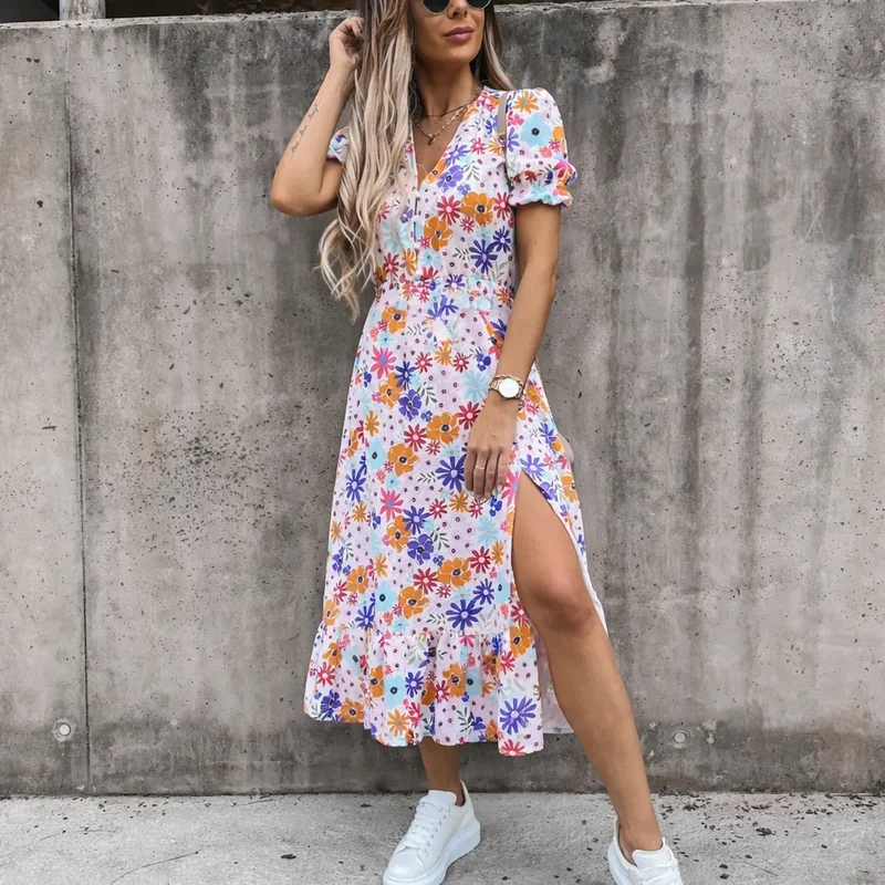 Velmora™ – Robe mi longue femme fluide imprimé