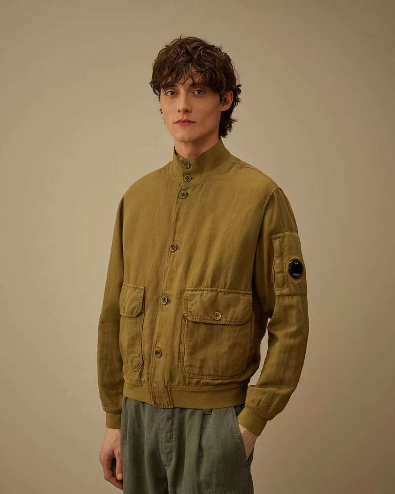 C.P. Company Veste Broken Twill Coton Lin Dried Herb