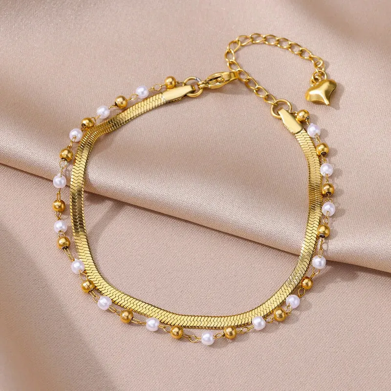 Bracelet de Cheville Bohème Doré Femme | Élégant Été Perles Acier Inoxydable